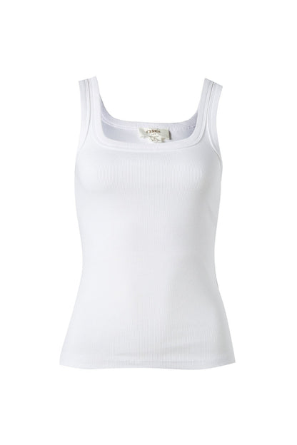 Zaeli Contour Rib Square Neck Tank – white
