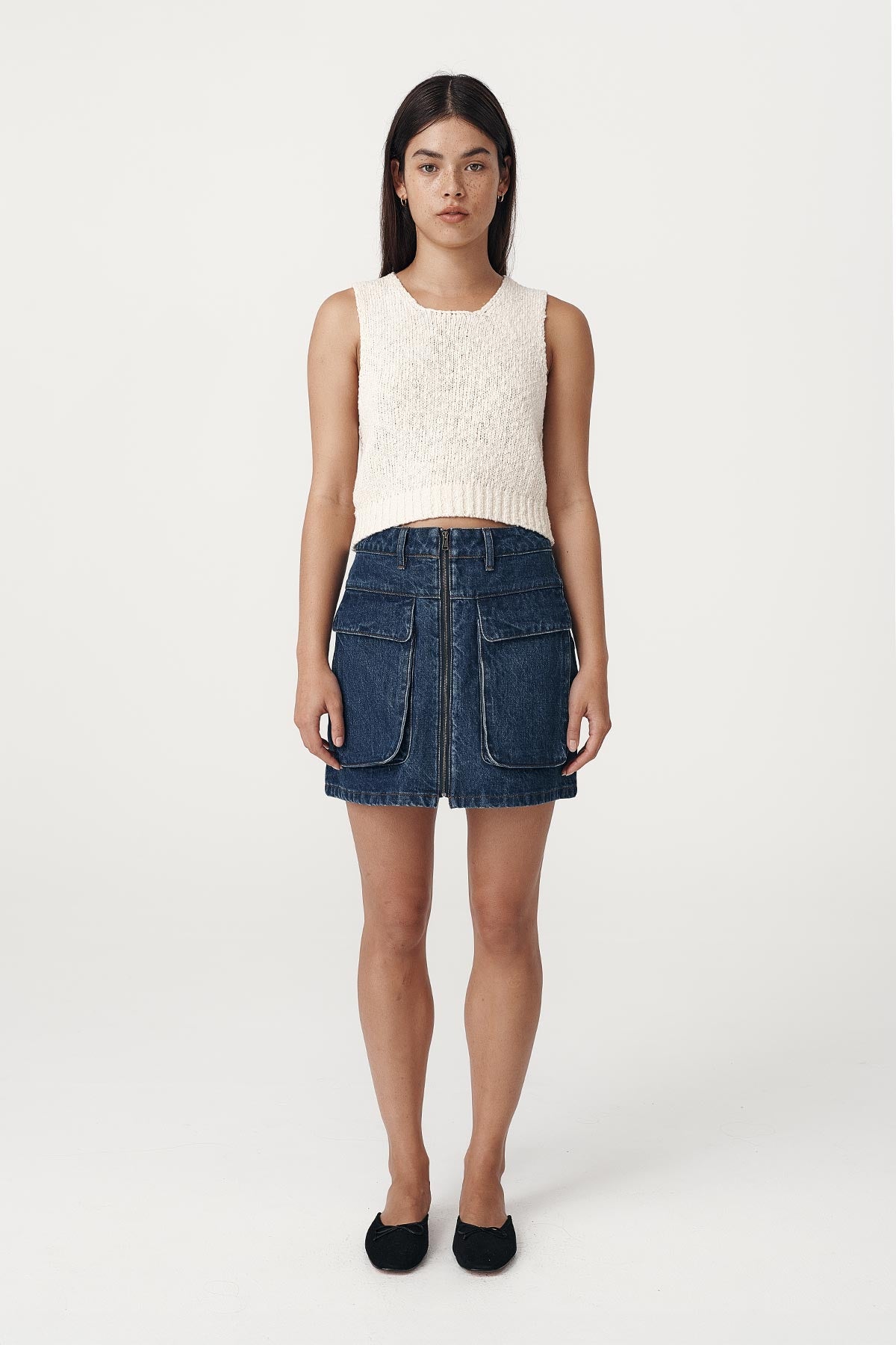 Rowie the label Alfred zip mini skirt studio shot front