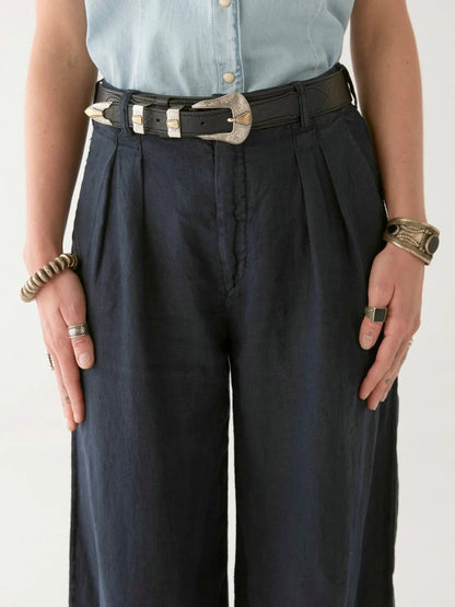 Maison Hotel Honky Tonk Belt in black with navy pants