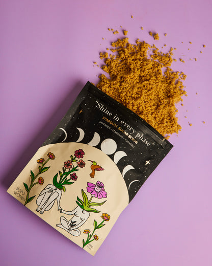 Bopo stardust sugar scrub product spilling out