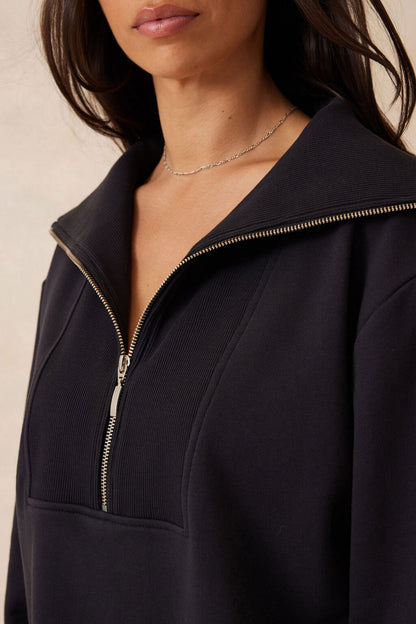 ceres half zip sweater black close up