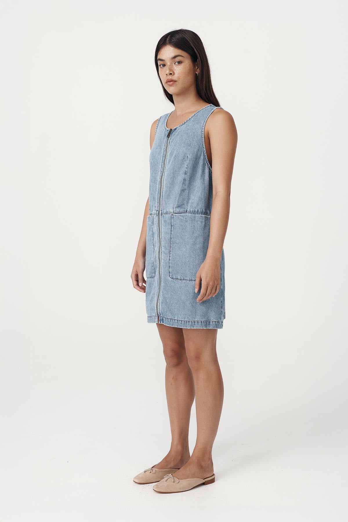 Rowie the label ivy zip mini dress studio shot side on