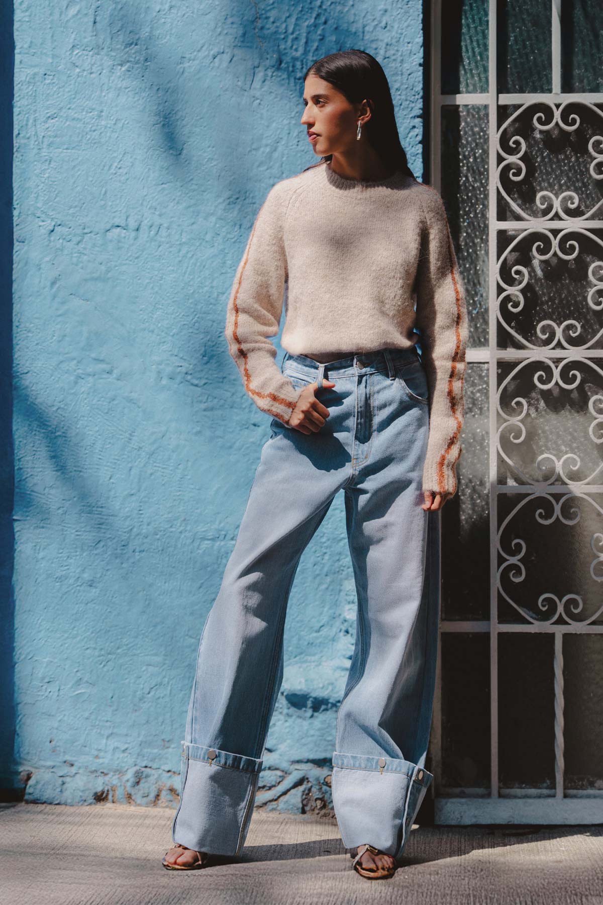 Rowie Lana knit jumper in fawn – campaign shot 1