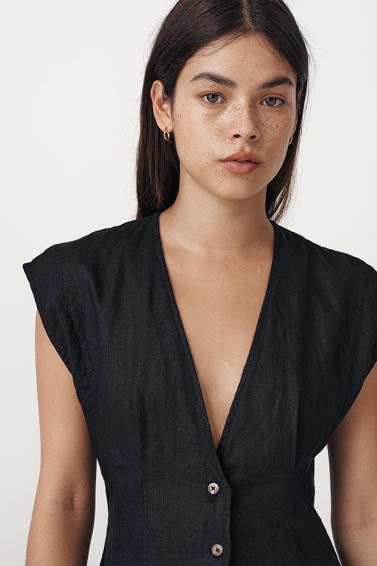 Rowie the label Mira dress in noir studio shot close up