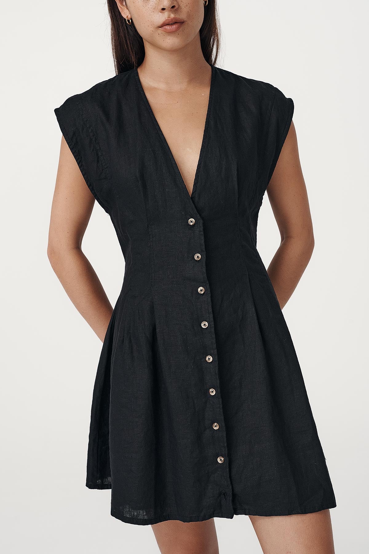 Rowie the label Mira dress in noir studio shot 2