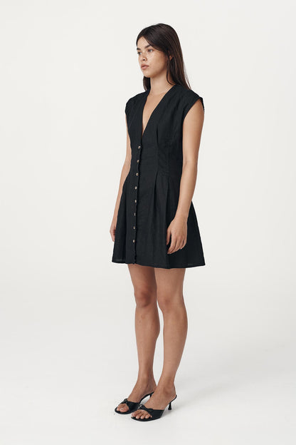 Rowie the label Mira dress in noir studio shot side on
