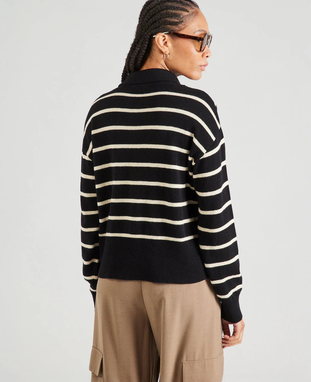 Malva MD Stripe Polo – Black & Sand Stripe