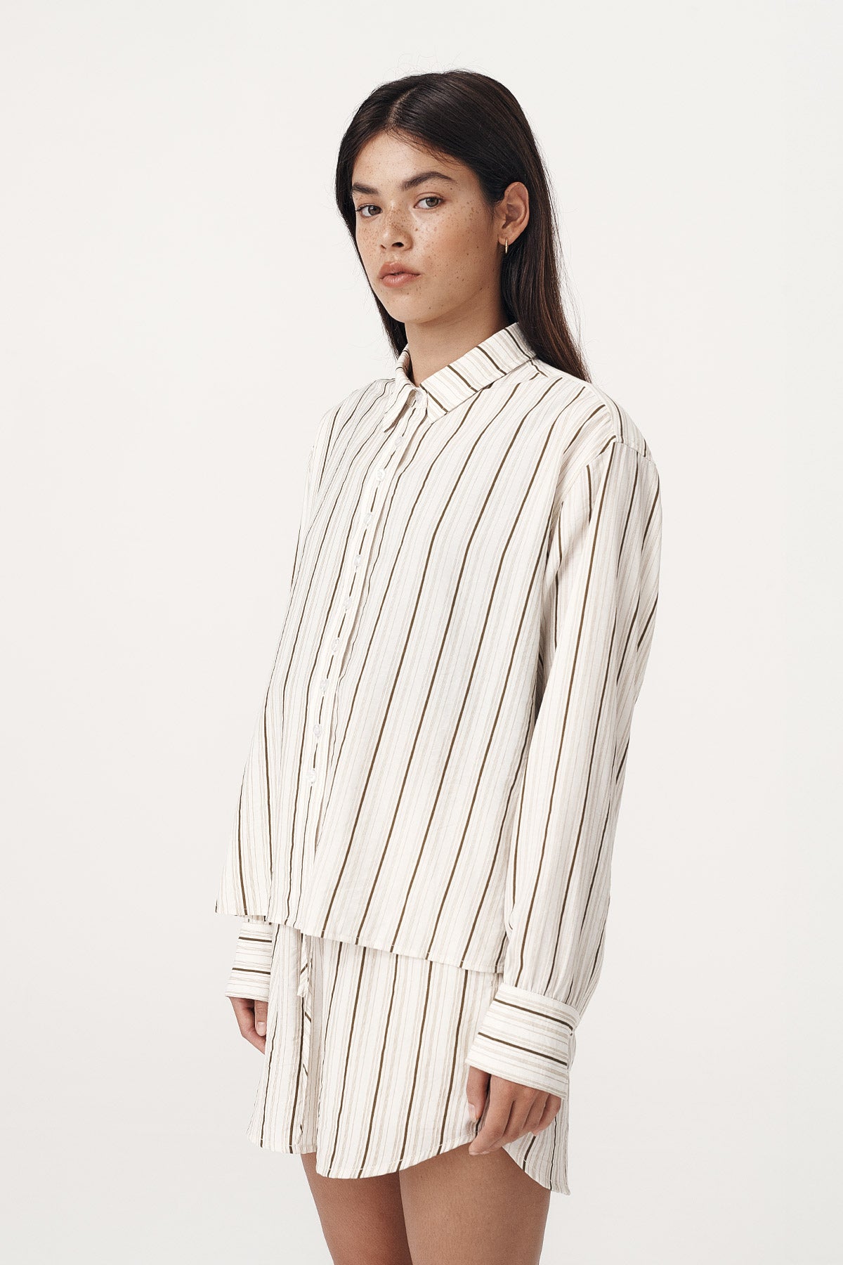 Rowie the label Nola long sleeve shirt cactus stripe studio shot side on