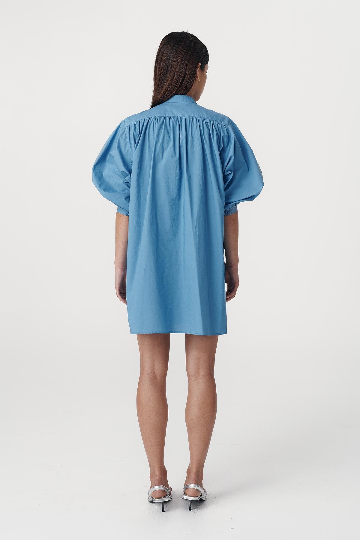 Rowie the label Piper mini dress in cerulean blue studio shot back 