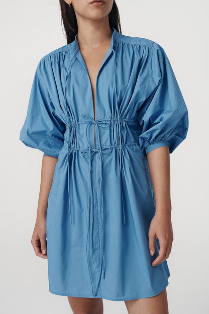 Rowie the label Piper mini dress in cerulean blue studio shot front