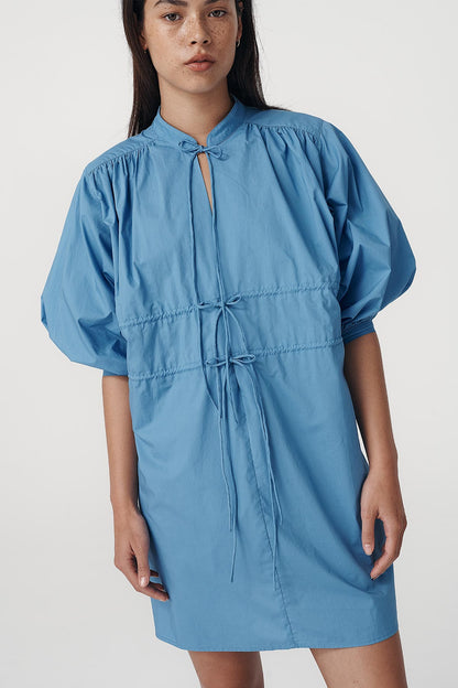 Rowie the label Piper mini dress in cerulean blue studio shot 1