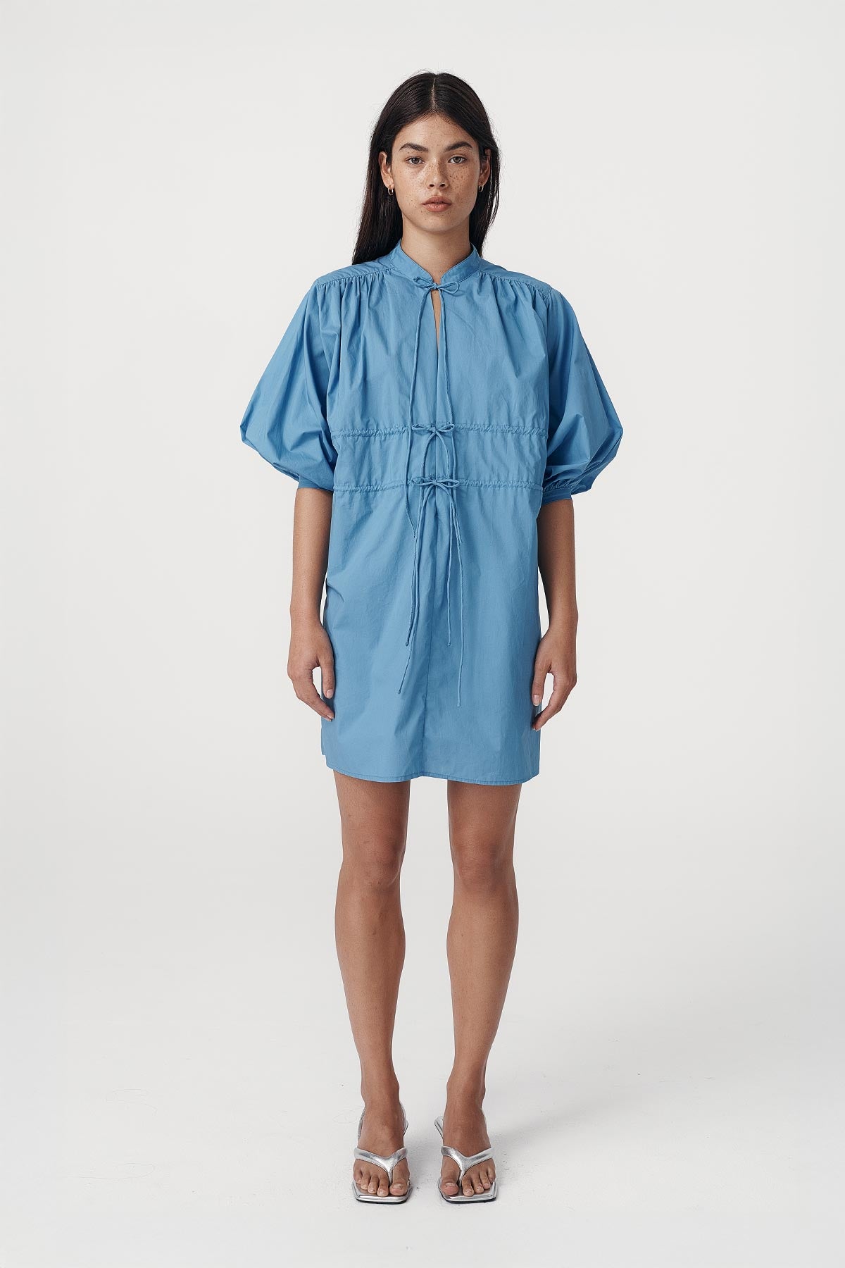 Rowie the label Piper mini dress in cerulean blue studio shot 3
