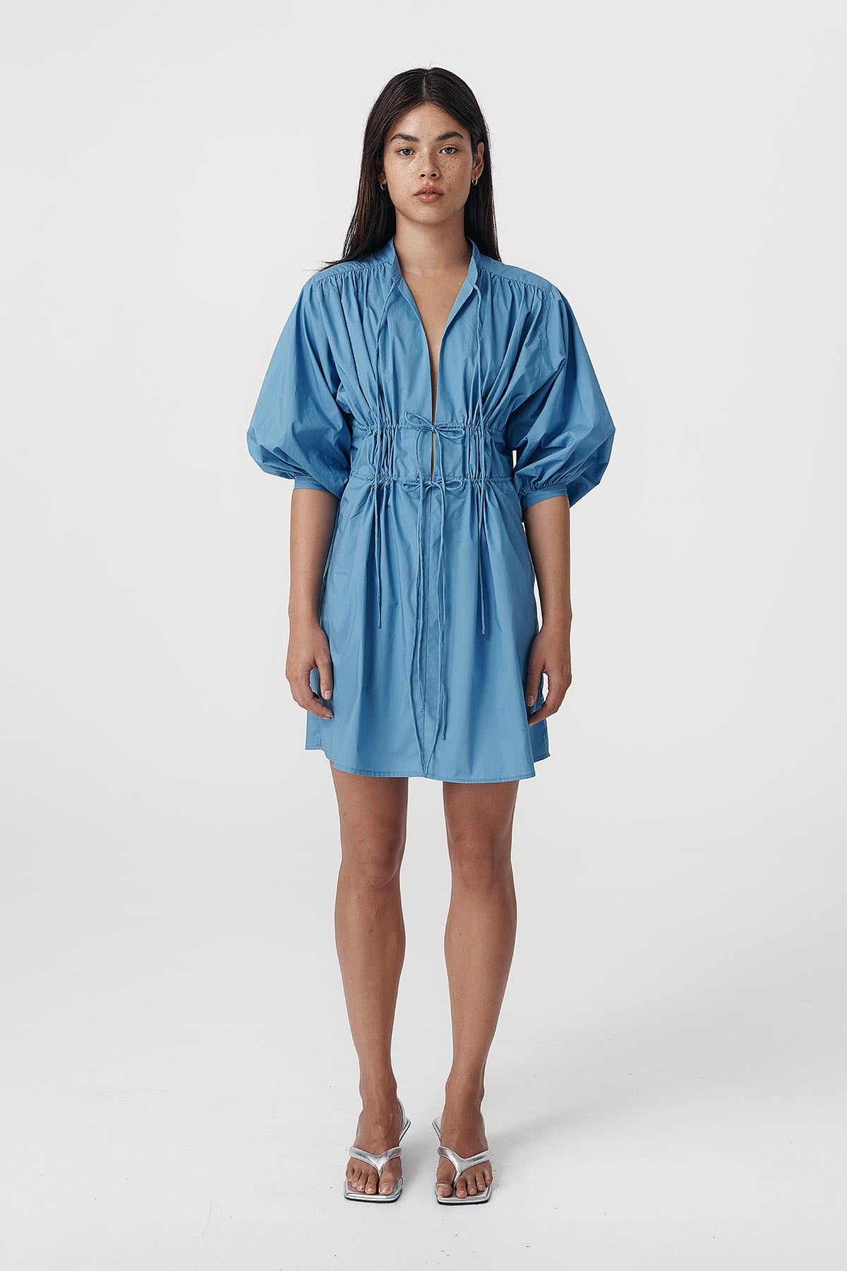 Rowie the label Piper mini dress in cerulean blue studio shot 4