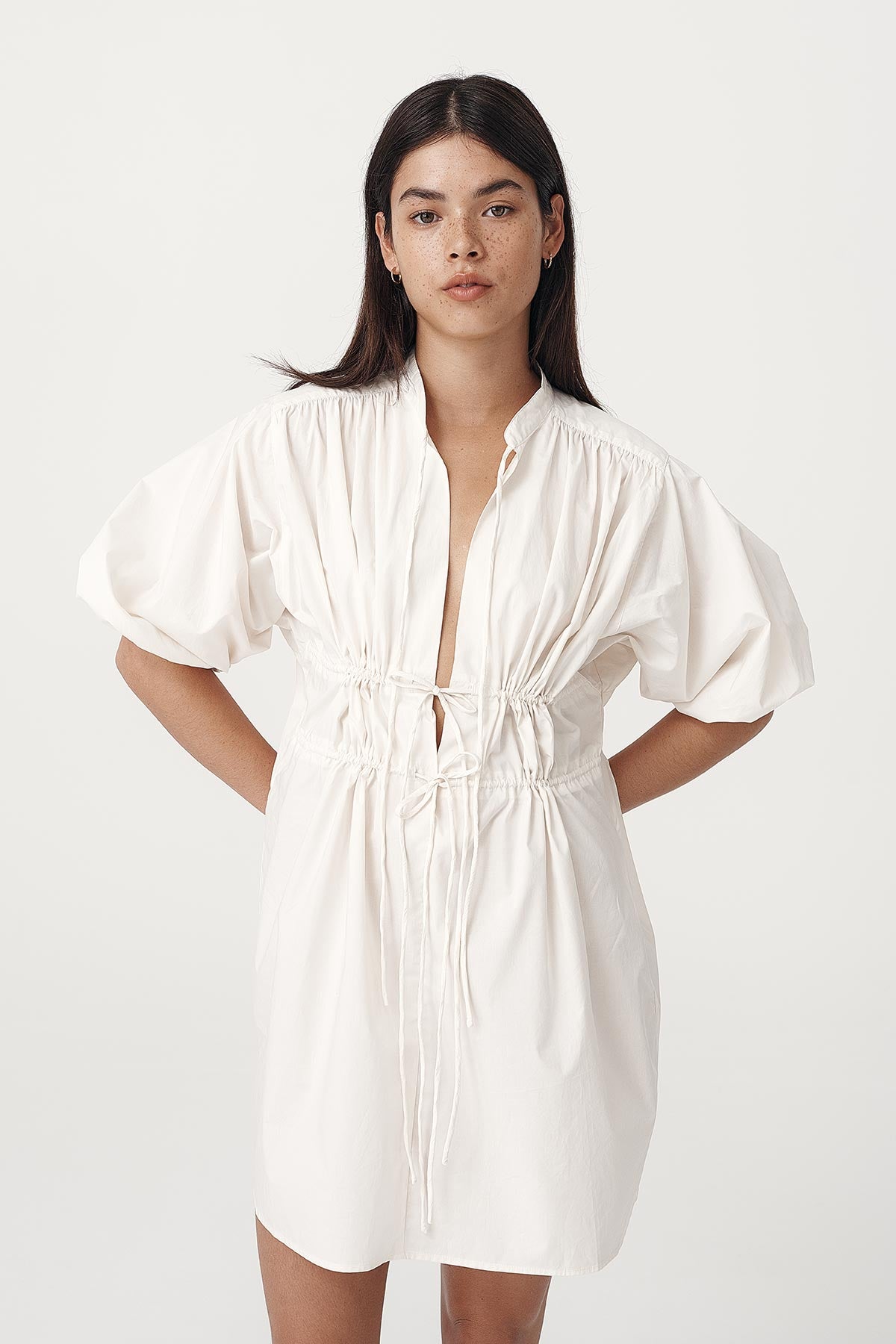 Rowie the label piper organic mini dress in creme studio shot 4