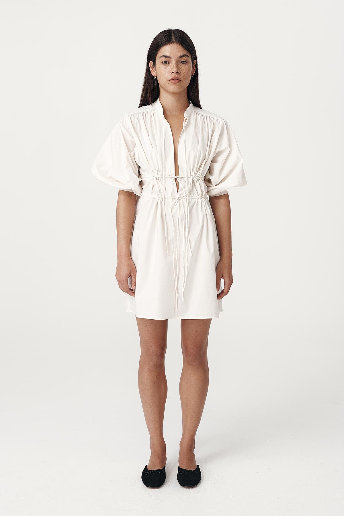 Rowie the label piper organic mini dress in creme studio shot 6
