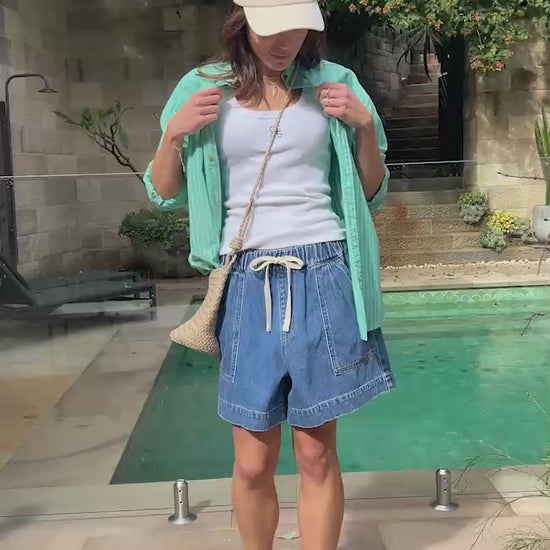 Ceres Life Peta Oversized Shirt in Zesty Green Triple Stripe video