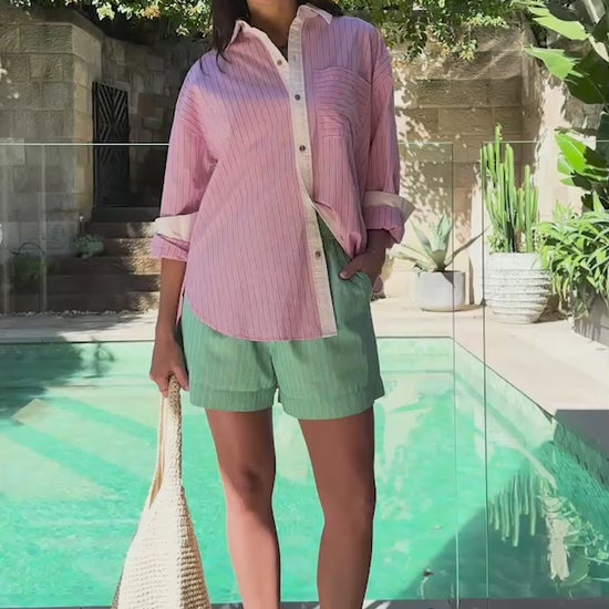 Ceres Life Mila Short in Zesty green stripe and pink shirt video