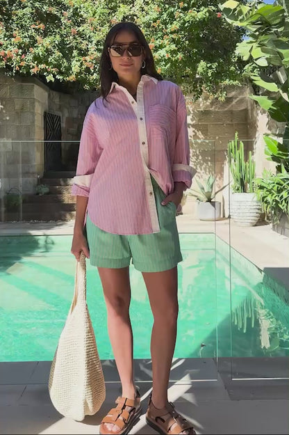 Ceres Life Mila Short in Zesty green stripe and pink shirt video