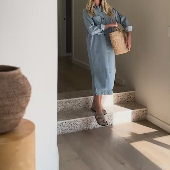 Ceres Life long sleeve yoke midi dress video with model 