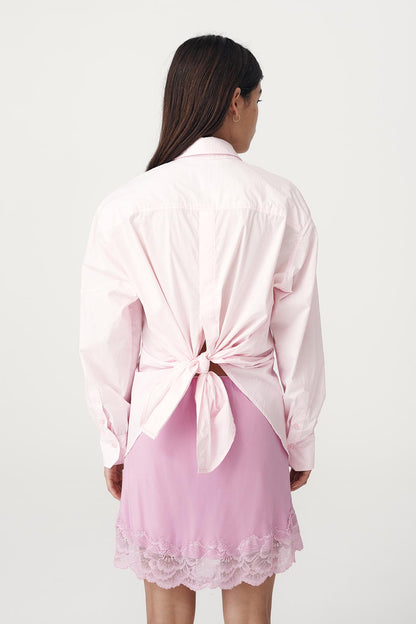 Rowie the label Ramona tie back shirt in powder pink studio shot back 