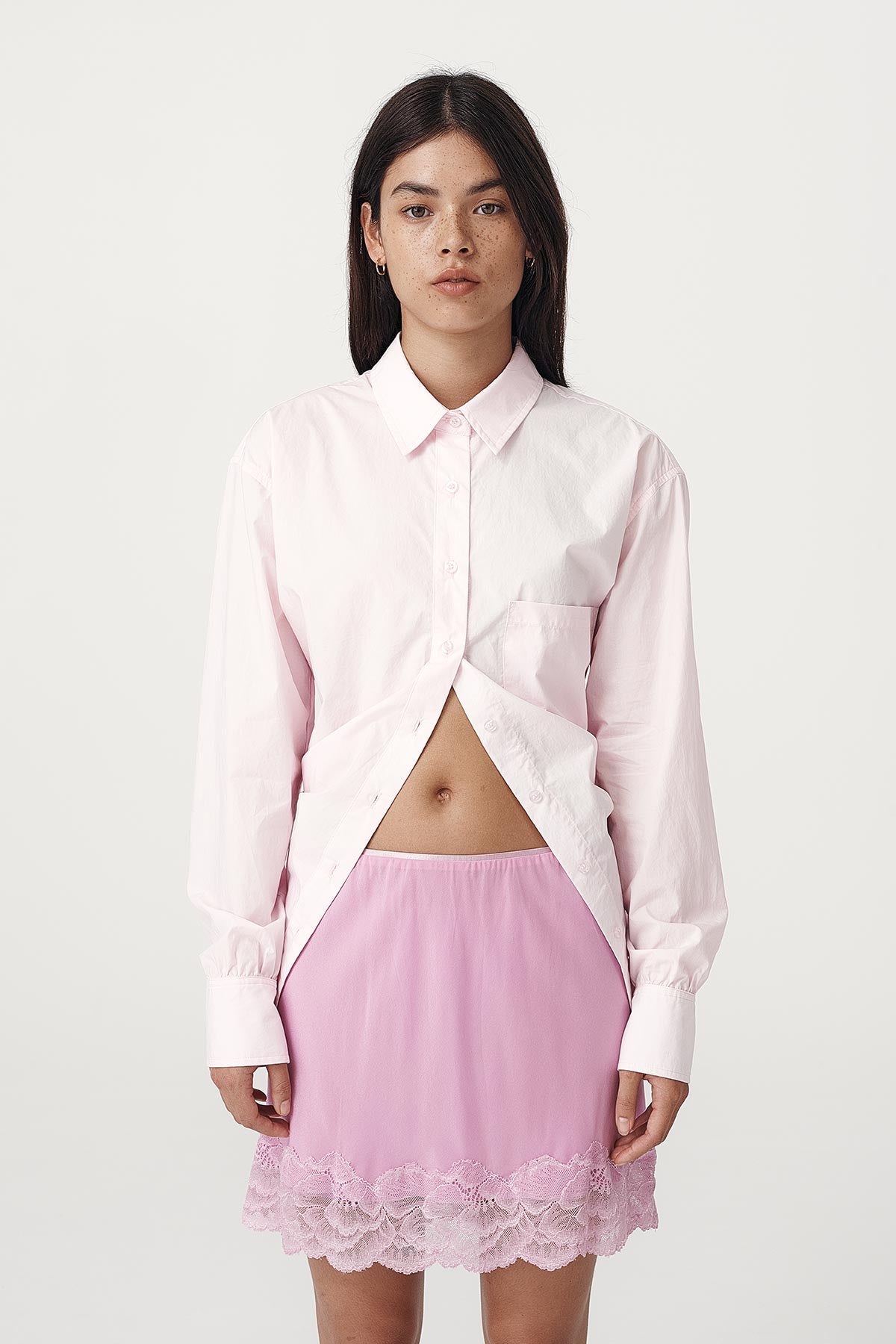 Rowie the label Ramona tie back shirt in powder pink studio shot 1