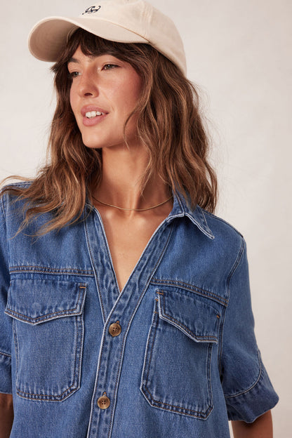 ceres relaxed shirt dress close up