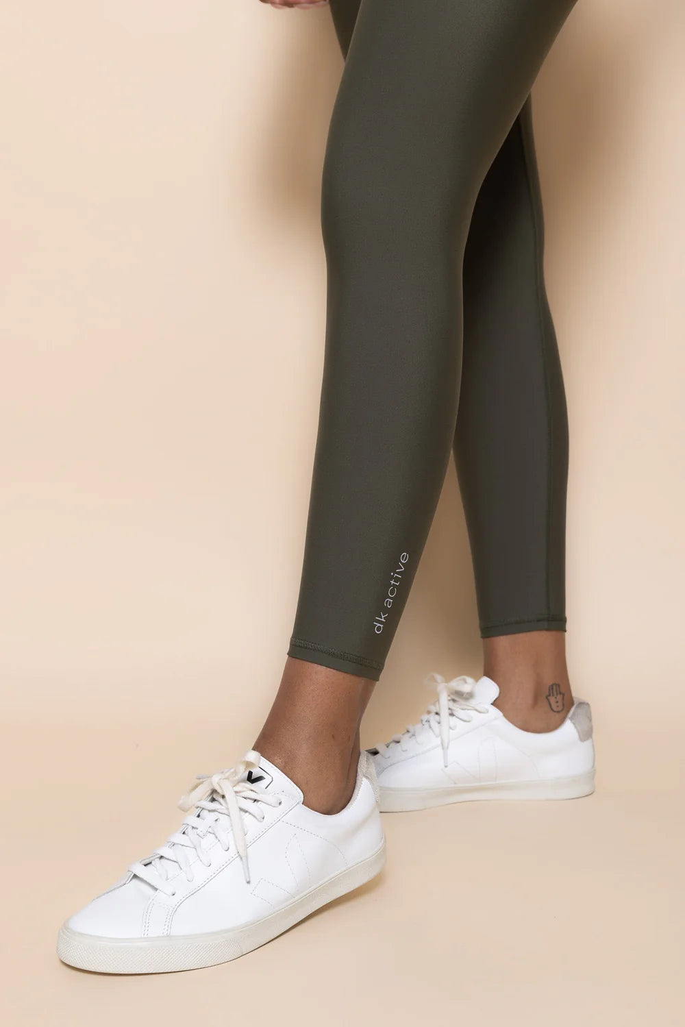 DK Active postnatal support pants in khaki close up of leg