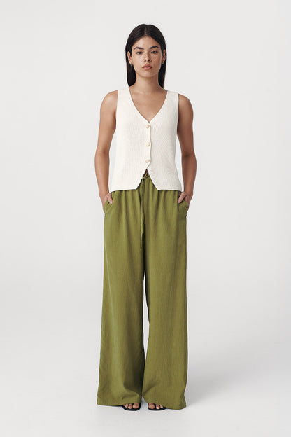 Rowie the label Tia palazzo pants in palm green studio shot 1