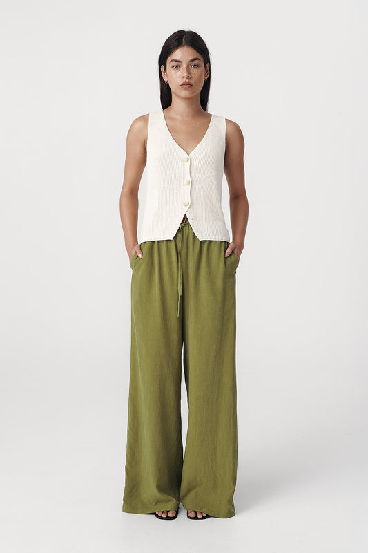Rowie the label Tia palazzo pants in palm green studio shot 1