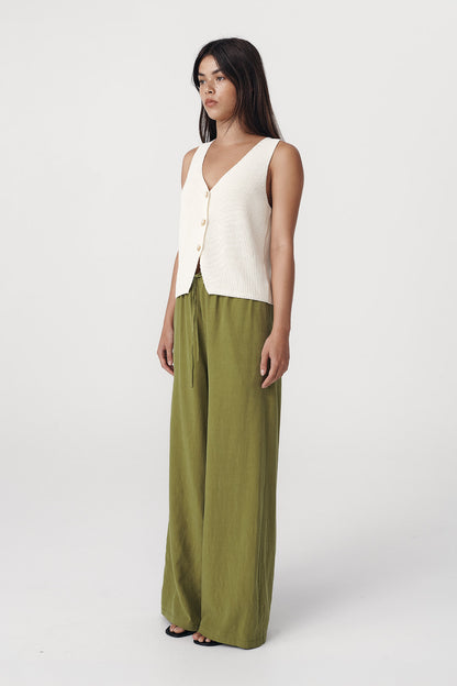 Rowie the label Tia palazzo pants in palm green studio side shot 2