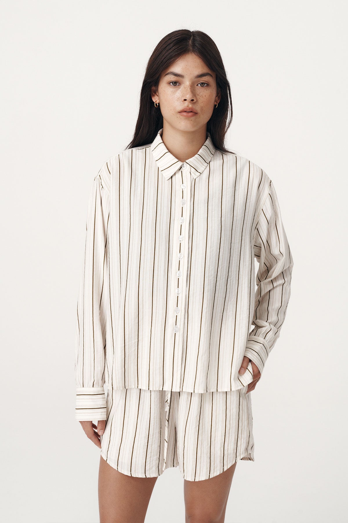 Rowie the label Tia shorts in cactus stripe studio shot 2