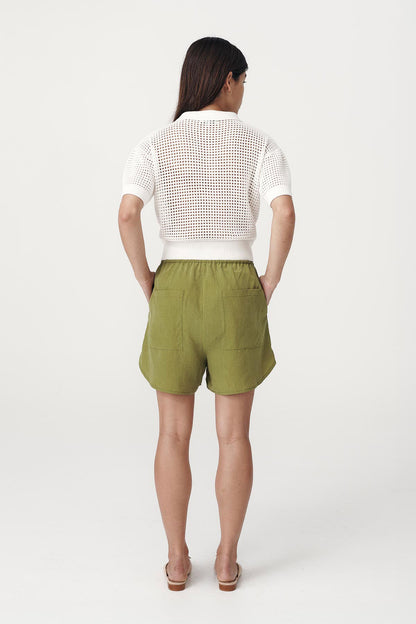 Rowie the label Tia shorts in palm green studio back shot