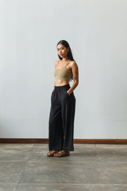 Dorsu wide leg linen pants in black